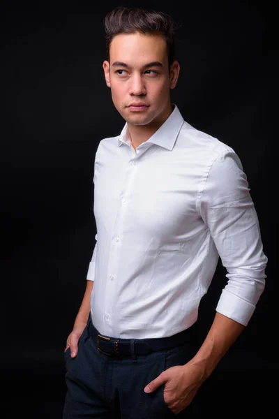 Studio Shot Young Handsome Multi Ethnic Businessman Black Background — Stock fotografie