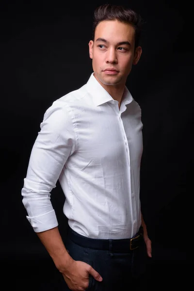 Studio Shot Young Handsome Multi Ethnic Businessman Black Background — 스톡 사진