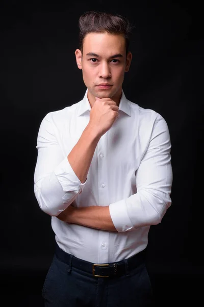 Studio Shot Young Handsome Multi Ethnic Businessman Black Background — 스톡 사진