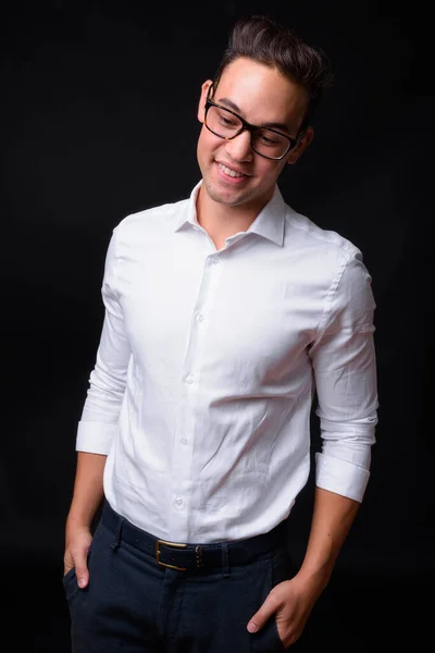 Studio Shot Young Handsome Multi Ethnic Businessman Black Background — Fotografia de Stock