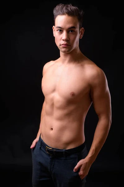 Studio Shot Young Handsome Multi Ethnic Man Shirtless Black Background — Foto Stock