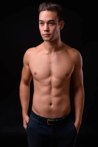 Studio Shot Young Handsome Multi Ethnic Man Shirtless Black Background — Photo