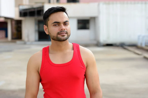 Portrait Young Handsome Bearded Indian Man Ready Gym — Stock Fotó