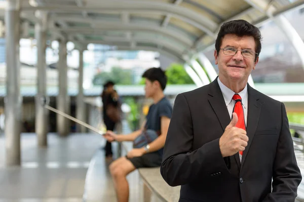 Portrait Mature Handsome Businessman Wearing Suit City Outdoors — Stock Fotó