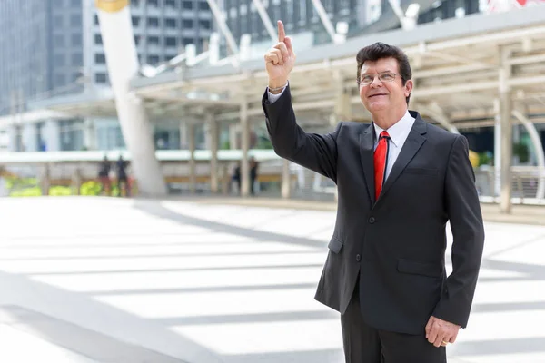 Portrait Mature Handsome Businessman Wearing Suit City Outdoors — Stockfoto