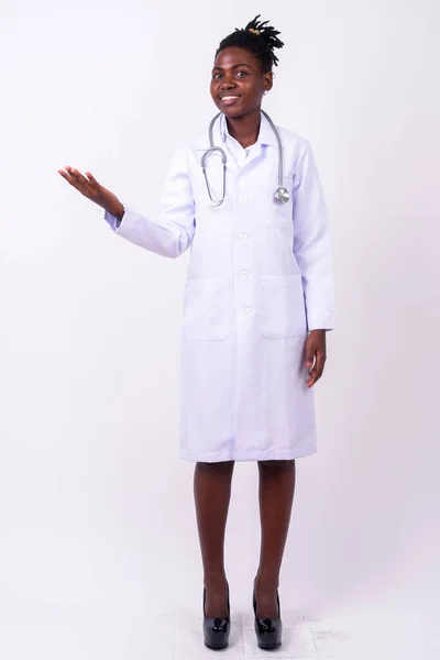 Studio Shot Young Beautiful African Woman Doctor White Background — Stock fotografie