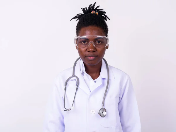 Studio Shot Young Beautiful African Woman Doctor White Background — Stock fotografie