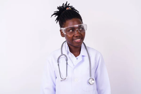 Studio Shot Young Beautiful African Woman Doctor White Background — Stockfoto