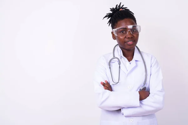 Studio Shot Young Beautiful African Woman Doctor White Background — Stock fotografie