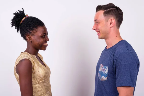 Studio Shot Young Handsome Man Young African Woman Together Love — Zdjęcie stockowe