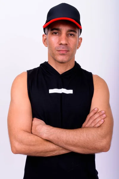 Studio Shot Handsome Persian Man Ready Gym White Background — Fotografia de Stock