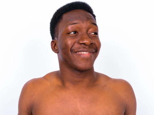Studio Shot Young Handsome African Man Shirtless White Background — Stok fotoğraf