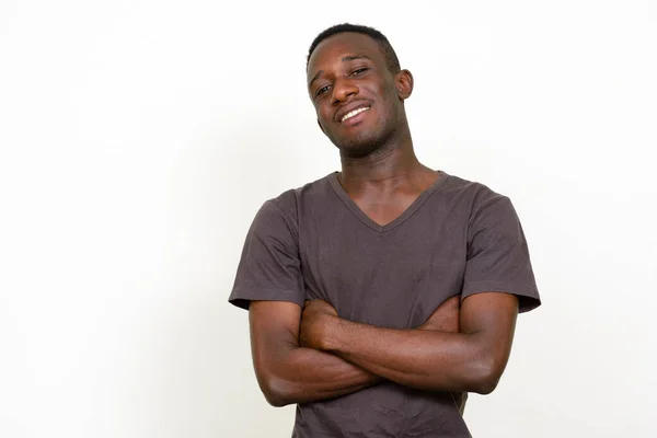 Estúdio Tiro Jovem Africano Isolado Contra Fundo Branco — Fotografia de Stock