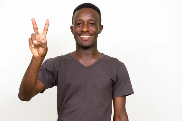 Estúdio Tiro Jovem Africano Isolado Contra Fundo Branco — Fotografia de Stock