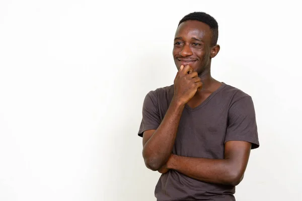 Estúdio Tiro Jovem Africano Isolado Contra Fundo Branco — Fotografia de Stock