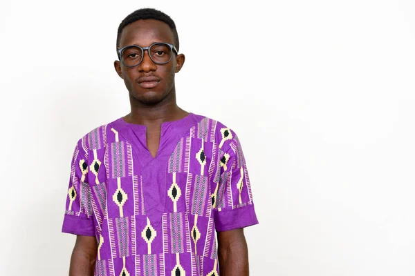 Studio Shot Young African Man Wearing Traditional Ethnic Clothing Isolated — Zdjęcie stockowe