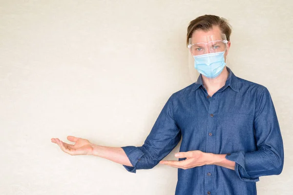 Portrait Young Businessman Wearing Mask Face Shield Protection Corona Virus — Photo