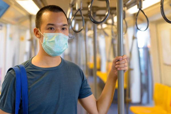 Portrait Young Asian Man Wearing Mask Protection Corona Virus Outbreak — Stock Fotó