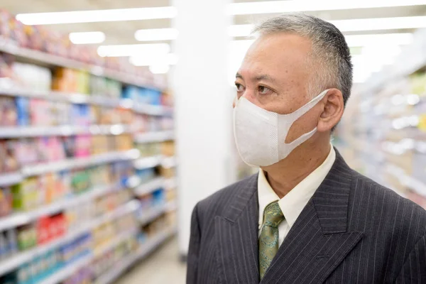 Portrait Mature Japanese Businessman Mask Protection Corona Virus Outbreak Supermarket — Photo