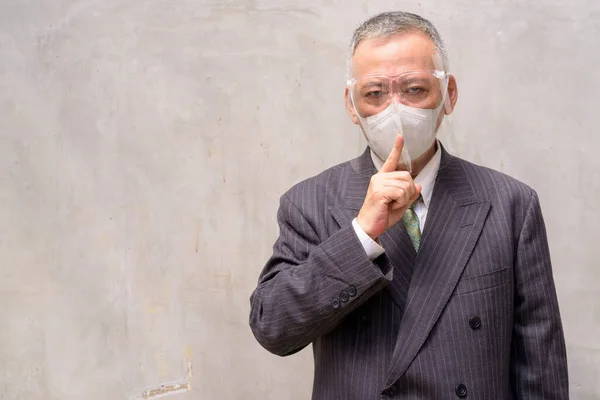 Portrait Mature Japanese Businessman Mask Face Shield Protection Corona Virus — Photo