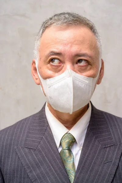 Portrait Homme Affaires Japonais Mature Avec Masque Pour Protection Contre — Photo