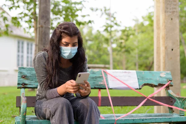 Portrait Young Indian Woman Mask Protection Corona Virus Outbreak Relaxing — Stock Fotó