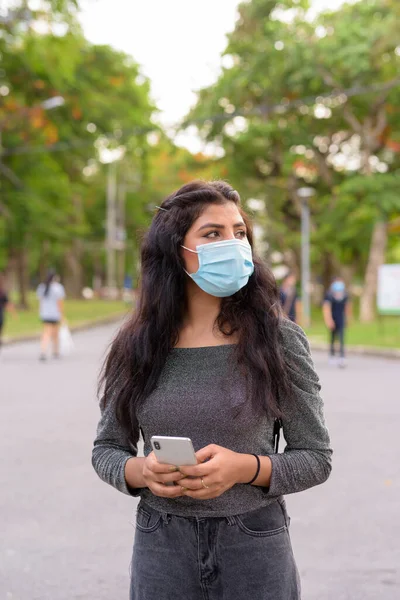 Portrait Young Indian Woman Mask Protection Corona Virus Outbreak Streets — Stock Fotó