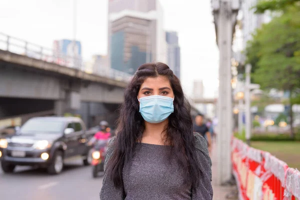 Portrait Young Indian Woman Mask Protection Corona Virus Outbreak View — Stock Fotó