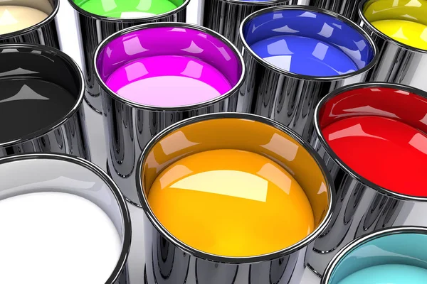 Fechar a lata de cor, renderização 3d — Fotografia de Stock