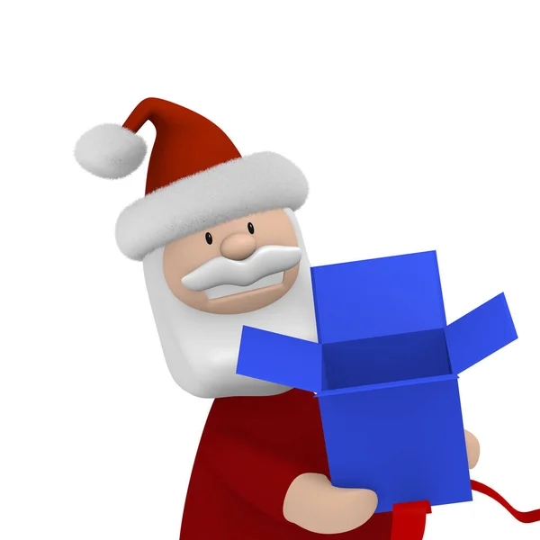 Santa Dengan Kotak Hadiah Biru — Stok Foto