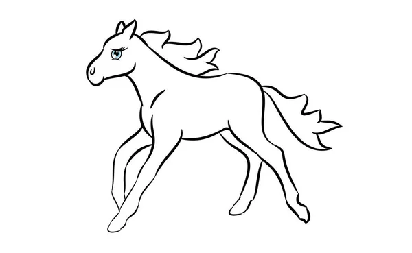 Lindo dibujo de línea de caballo — Vector de stock