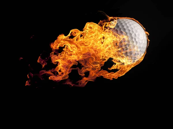 Golfboll med flames på svart — Stockfoto