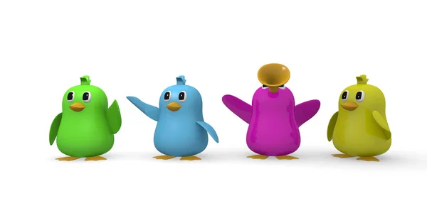 Four colorful birds have fun — Stock Photo, Image