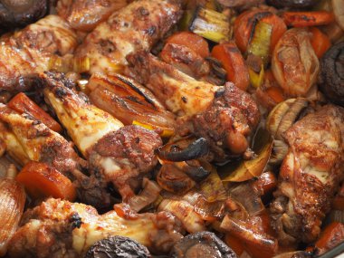 Tasty coq au vin in a pan