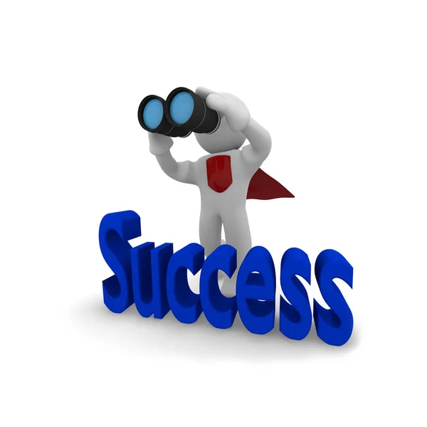 Success search, super hero with binoculars — Stock Photo, Image