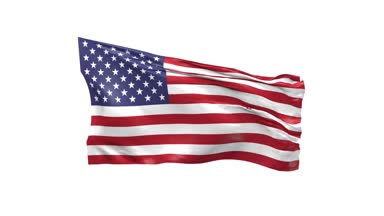 Amerikan bayrağı sallayarak 3d animasyon, beyaz bir arka plan