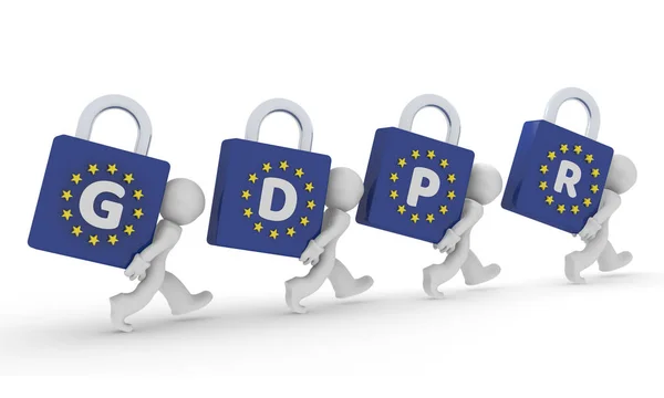 3d Kleinkarakter met Gdpr hangsloten — Stockfoto