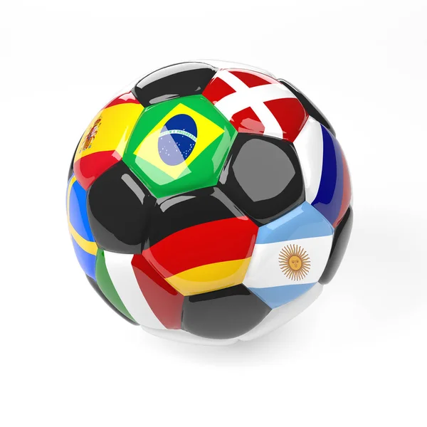 Balón de fútbol con banderas, Competencia de fútbol — Foto de Stock