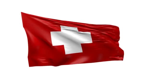 Ondeando Bandera Suiza Blanco Animación — Vídeos de Stock