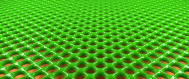 Parlak yeşil metal şebeke arkaplanı, 3D görüntüleme