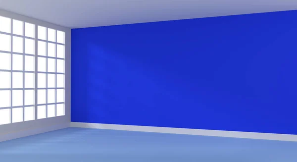 Moderni sininen huone tyhjällä seinällä — kuvapankkivalokuva