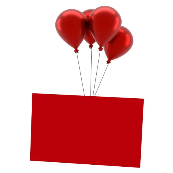 Shiny red balloons with a blank red card — Stock Photo, Image