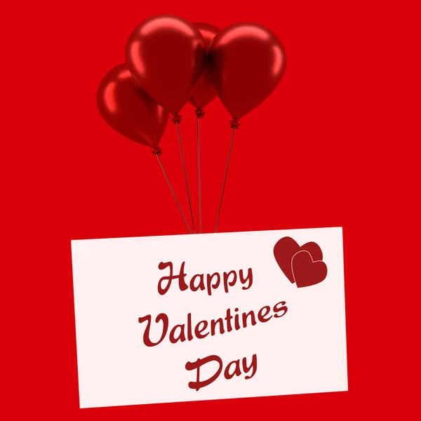 Leuchtend rote Luftballons mit Valentinstag-Karte — Stockfoto