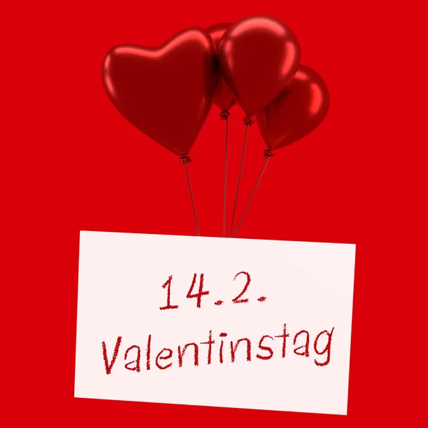 Leuchtend rote Luftballons mit Valentinstag-Karte — Stockfoto