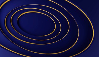 Altın çizgileri olan soyut modern mavi arkaplan, 3D görüntüleme