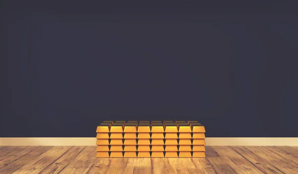 Empilhados Barras Ouro Fino Uma Sala Escura Com Espaço Para — Fotografia de Stock