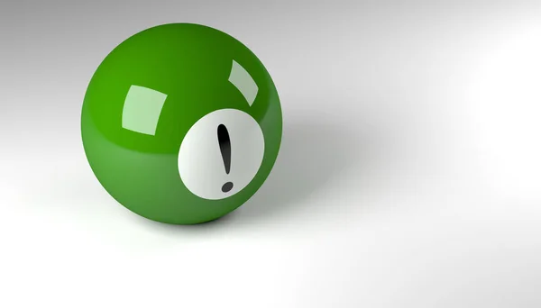 感嘆符 QおよびAまたはFaqコンセプトを含む緑色のプールボールをテキスト 3Dレンダリングのためのスペースで閉じます — ストック写真