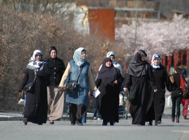  Bir grup Müslüman kadınların başörtüsü taşıyan 
