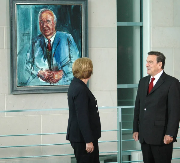 Kanselir Angela Merkel, Gerhard Schroeder — Stok Foto