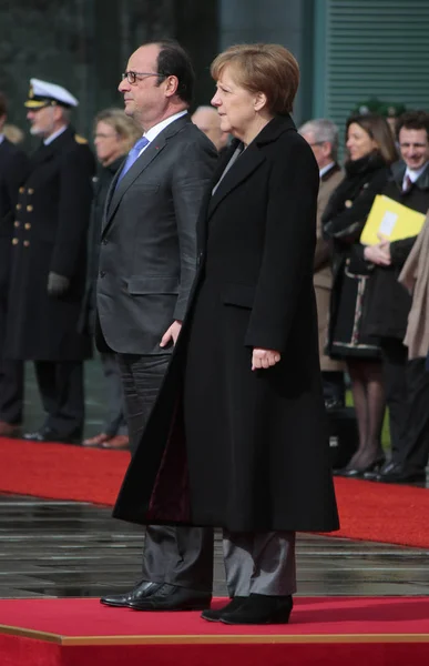 Francois Hollande, Angela Merkel pertemuan — Stok Foto